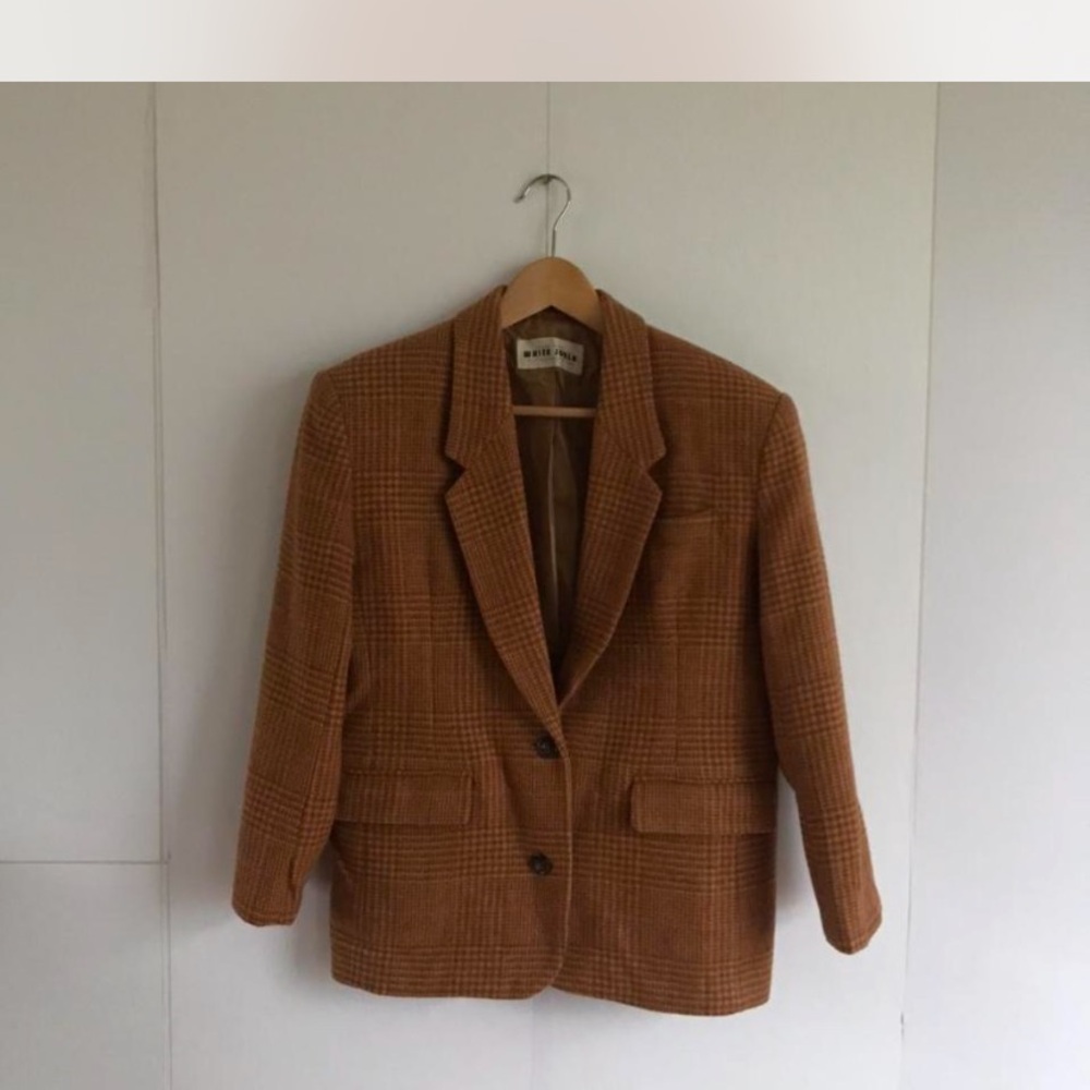 Vintage Wool Checkered Blazer with shoulder pads
